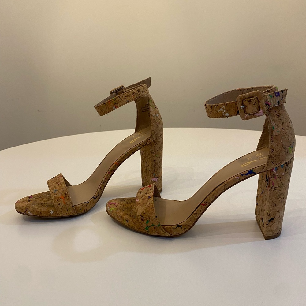 Mix No. 6 Cork Ankle-Strap Block Heels w/ Multicolor Accents | Size 8.5 | 4”